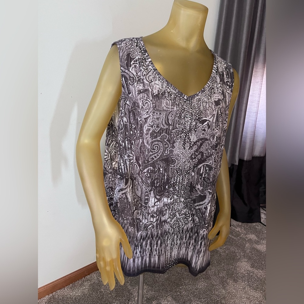 Silver Studded Accents, Black-Gray-White Top